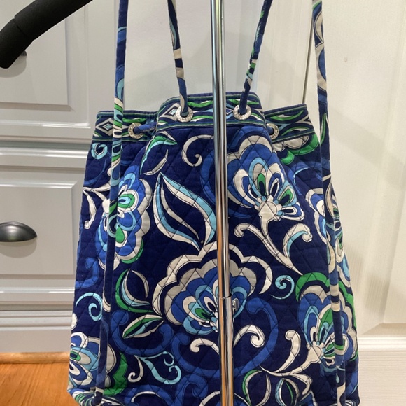 Vera Bradley Blue Quilted Cotton Cinch Sack Backpack - Picture 2 of 4